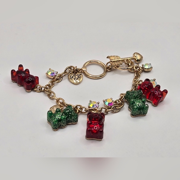 Betsey Johnson Gold Tone Christmas Red & Green Gummy Bear Charm Bracelet - Picture 2 of 7